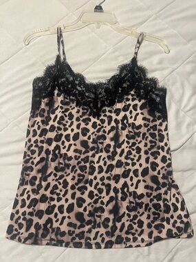 Dex Leopard Print Cami with Black Lace Trim
